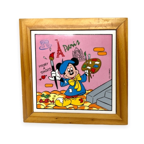 Disney Mickey Mouse the Artist Trivet Pine Wood Frame w/Hanging Loop 5.5”x5.5”‎ - Picture 5 of 8